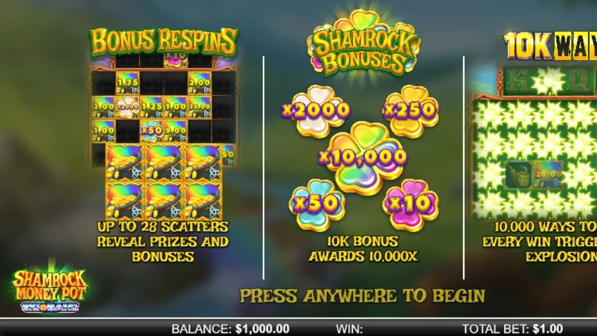 Shamrock Money Pot Big Bang mobile gaming interface